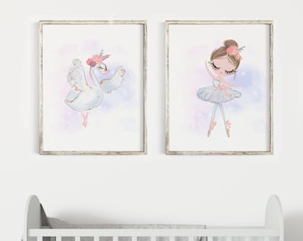 Ballerina nursery wall art, Set of 2 PRINTABLE art, Ballet girls room wall decor, Baby girl nursery prints - DIGITAL DOWNLOAD SwB