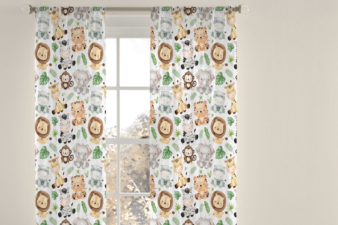 Safari Curtains, Safari Nursery Decor, Jungle Sheer Curtains, Boy