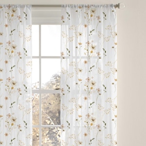 Wild Flower Sheer Curtain, Boho Floral Nursery Decor, Floral Curtains, Baby Room Curtains, Wildflower nursery Curtain single panel - MuW