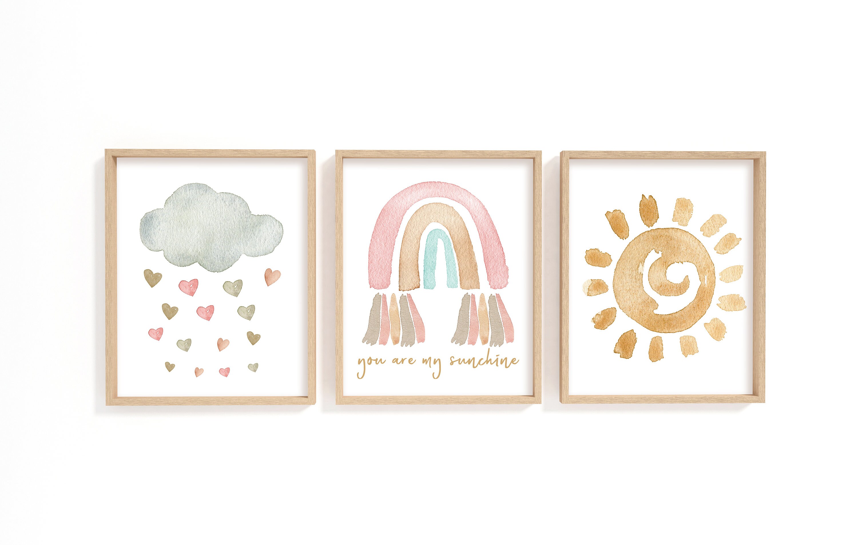 You Are My Sunshine Nursery Art, Set of 3 PRINTABLE Art, Rainbow Kids ...