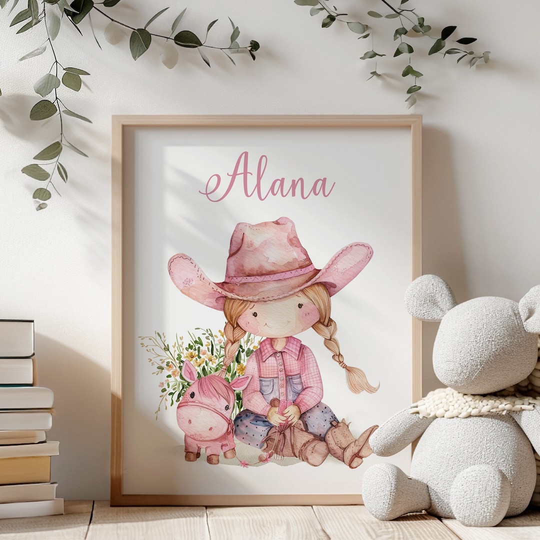 Personalized Pink Cowgirl Wall Art, Cowgirl Room Decor, Cowgirl Print
