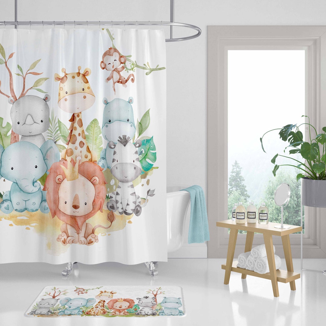 WPM Tenda Doccia Bambini Jungle Safari – Design Zebra Viola, Con 12 Anelli Decorativi, 70x72 Cm - 4