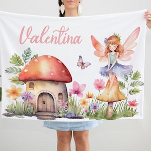Fairy garden  girl blanket, Personalized fairy blanket, Fairy nursery bedding, Fairy house blanket, Mushroom blanket - Fairy garden