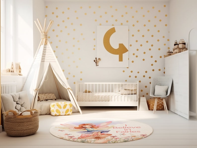 Fairy Rug, Forest Fairy Carpet, Spring Nursery Mat, Girls Playroom Rug