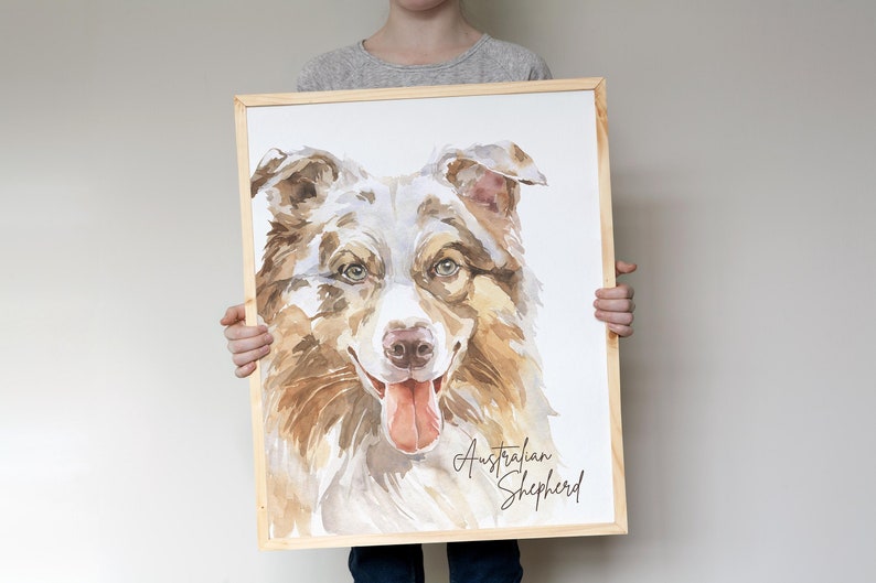 Australian Shepherd Wall Art Dog Portrait Animal Neutral Etsy