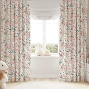 Watercolor roses blackout curtain, Pink roses curtain single panel, Girl room blackout curtain, Roses curtain, Pink blush floral  Candy rose