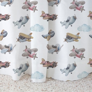 Airplane Curtain, Aviation Nursery Decor, Baby Boy Nursery Curtains, Kids playroom curtains, Airplane curtains for kids - LiA