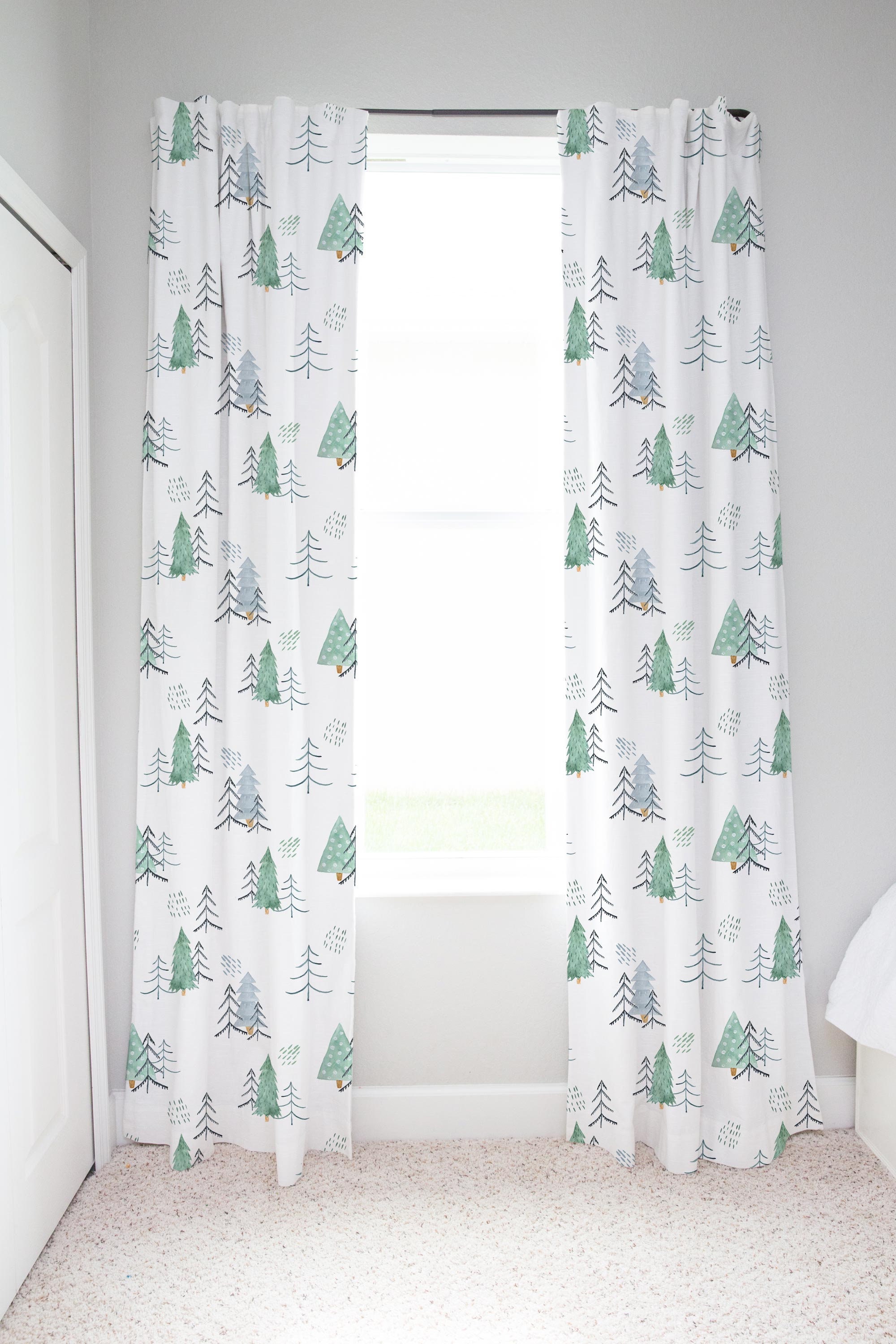 Pine Tree Mountains Sheer Curtain, Wildlife Curtain, Forest nursery