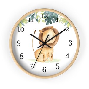 Lion clock, Safari Nursery Decor, Kids wall clock, Baby boy nursery decor, Jungle Nursery wall clock, Wooden Frame, Silent Wall Clock - BaA