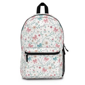Coquette Bow Backpack, Blue and Pink Coquette Bow Backpack, Wildflowers Backpack, Coquette Bow School Bag, Coquette Rucksack Floral Backpack