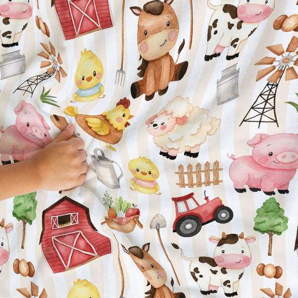 Farm Nursery Blanket, Minky Blanket, Barnyard Nursery Bedding, Farm Animals Blanket, Gender Neutral Baby Shower Gift - MoF