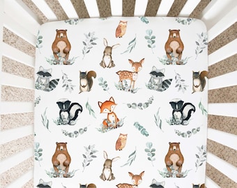 Woodland Animals Crib Sheet, Woodland Nursery Bedding, Forest Crib