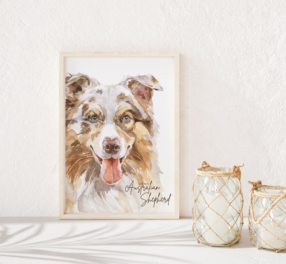 Australian Shepherd wall art Dog portrait Animal Neutral Etsy
