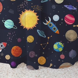 Outer Space Curtain Single Panel, Planets Nursery decor, solar system curtain, Baby boy room curtains, Space themed Nursery, Galaxy curtains