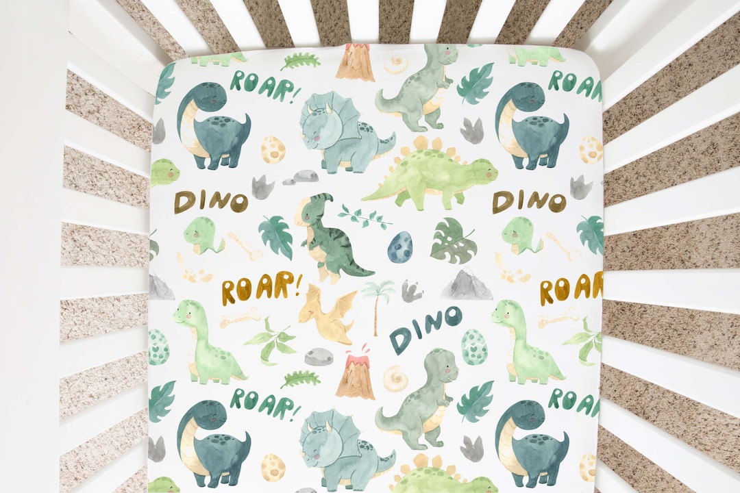 Dinosaur Crib Sheet, Diunosaur Crib Bedding, Dino Nursery Bedding, Dino