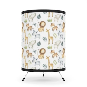 Safari Table Lamp, Jungle nursery decor, Safari animals baby room decor, Kids room lamps, Bedside lamp tripod, Boy nursery lamp - BaA