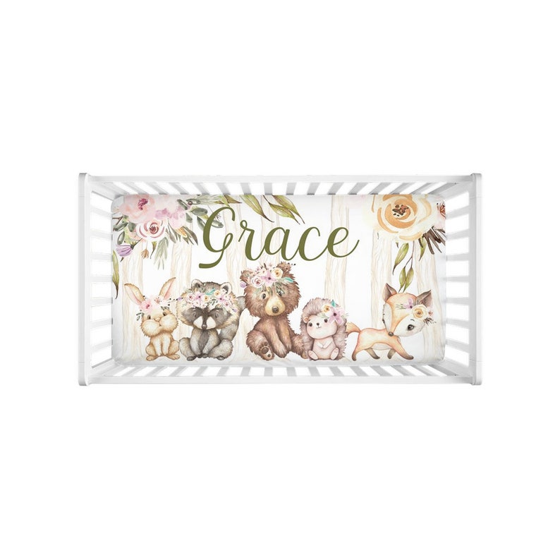 Woodland Girl Crib Bedding Personalized Crib Sheet Girl Etsy