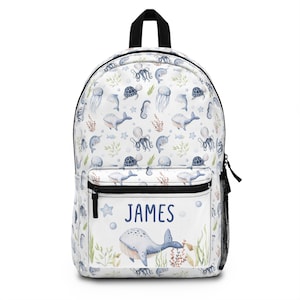 Sac à dos océan personnalisé, sac à dos d'école pour garçon personnalisé, sac à dos en mer, cartable baleine, rentrée des classes, sac à dos pour tout-petit, sac à dos pour garçon LiO
