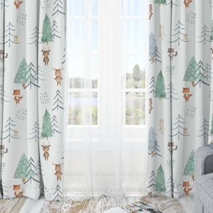 Woodland blackout curtain, Forest nursery decor, Woodland nursery, Kids playroom curtain, Boys room curtain, Pine trees - Scandi Woodland