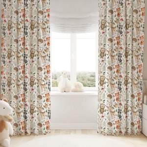 Woodland blackout curtain single panel, Forest curtain, Woodland nursery decor, Forest nursery blackout Baby room curtain, Newborn gift -MaF