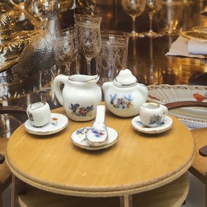 Service de table miniature français en porcelaine peinte à la main pour maison de poupée vintage