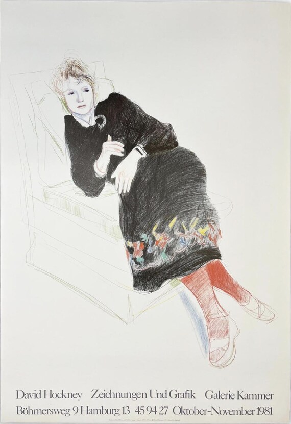 David Hockney, Celia in Black Dress With Red Stockings, Original 