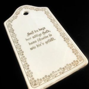 Antique Breakfast Bread Cheese Cutting Board Plate German Motto Collectable
