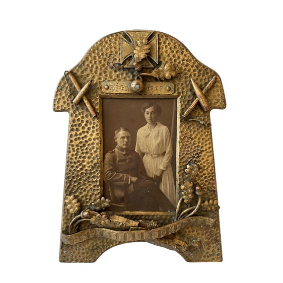 WWI Riga 1917 Brass Photo Frame With German Soldier Photo