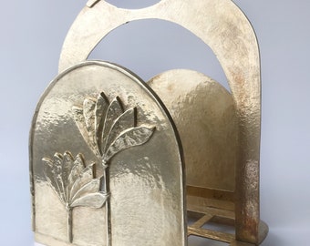 Solid Brass Magazine Rack Holder, Antique, Art Deco