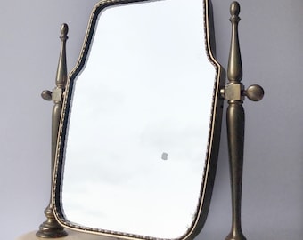 Mid Century Modern Italian Table Mirror, Brass, Marble, Vintage