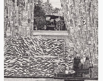 Original Jonas Wood Exhibition Poster - Black and White Interior
