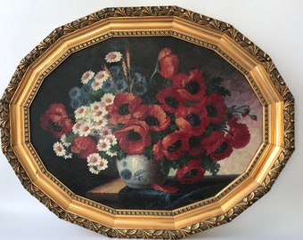 Still life Flowers in Vase Original Oil on canvas Painting Signed Art