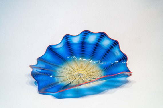 Dale Chihuly Persian Glass Set - Nine Pieces Deep Cobalt With Red