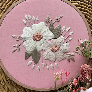 New Neutrals Flower Embroidery Hoop Floral Hand Embroidered Art Piece Neutral Flower Embroidery image 1