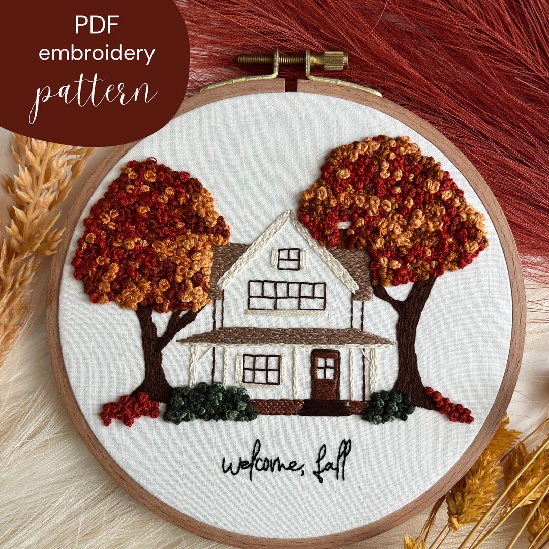 Pattern- Welcome, Fall - Floral Digital PDF Embroidery Pattern ...