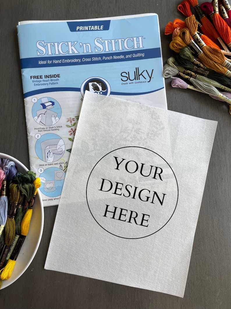 Custom Premade Image Stick and Stitch Printout DIY Embroidery Water