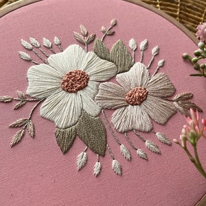 New Neutrals Flower Embroidery Hoop Floral Hand Embroidered Art Piece Neutral Flower Embroidery image 2