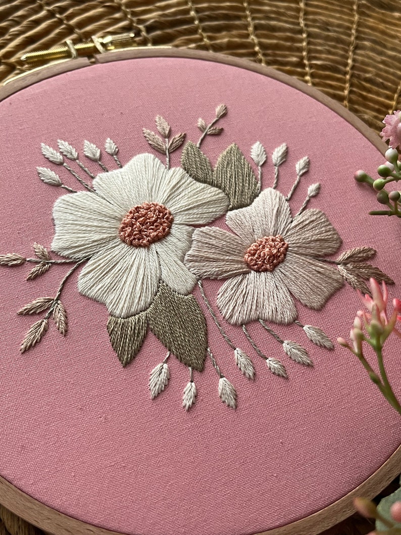 New Neutrals Flower Embroidery Hoop Floral Hand Embroidered Art Piece Neutral Flower Embroidery image 2