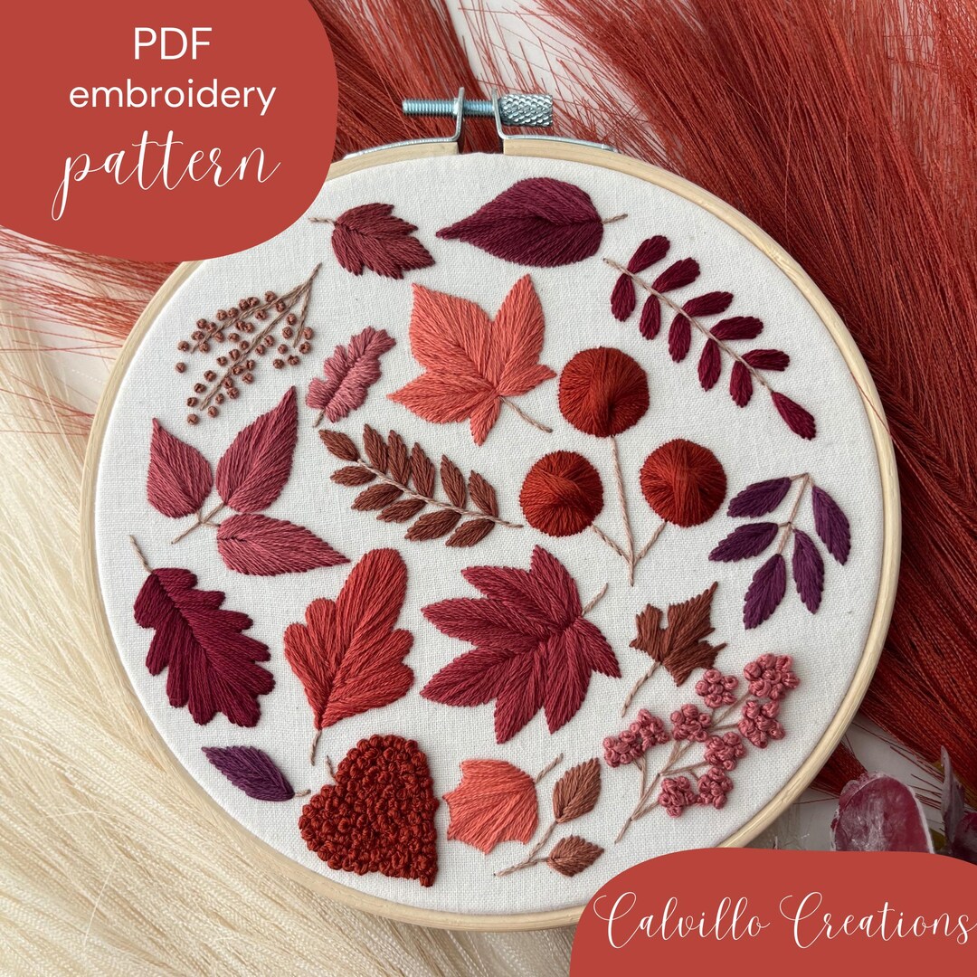 Pattern- Lush Leaves - Fall Digital PDF Embroidery Pattern - Instant ...