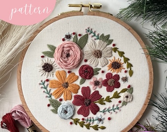 Frosty Florals - Digital PDF Floral Embroidery Pattern - Instant Download Pattern and Stitch Guide - Beginner DIY Embroidery