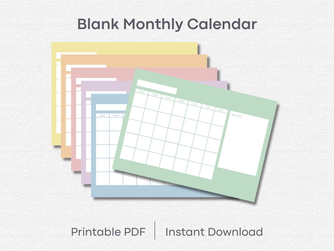 Blank Monthly Calendar Printable - Minimalist Pastel Calendar Template ...
