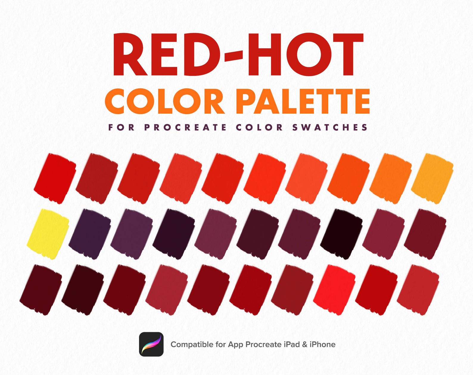 Red Hot Color Palette, Fire Color, Hot Summer Color, Procreate Palette