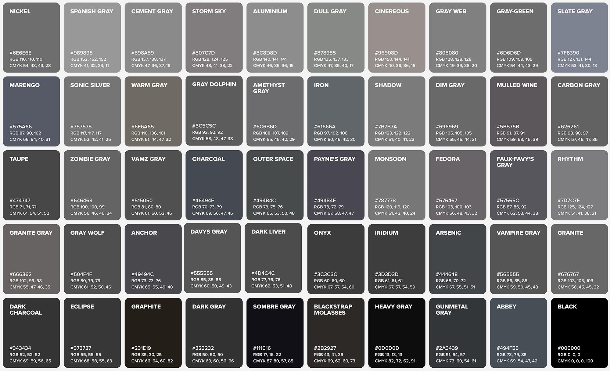 Gray Shades Color Chart Poster: Wall Art Printable (digital Print) - Etsy