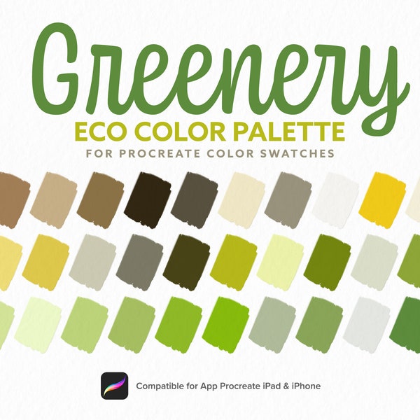 Greenery Color Palette, Nature Green Color, Eco color, Procreate Palette, Procreate Tools, Swatches | Colors for Procreate on iPad 30 Colors