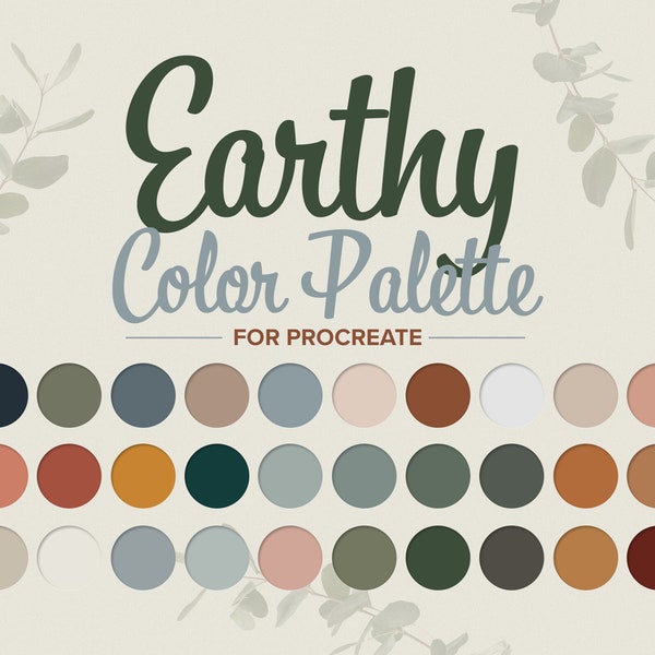 Earthy Color Palette, Natural Color, Procreate Palette, Procreate Tools, Swatches | Colors for Procreate on iPad 30 Colors