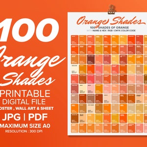 Orange Color Chart Poster: 100 Shades of Orange (Digital Print)