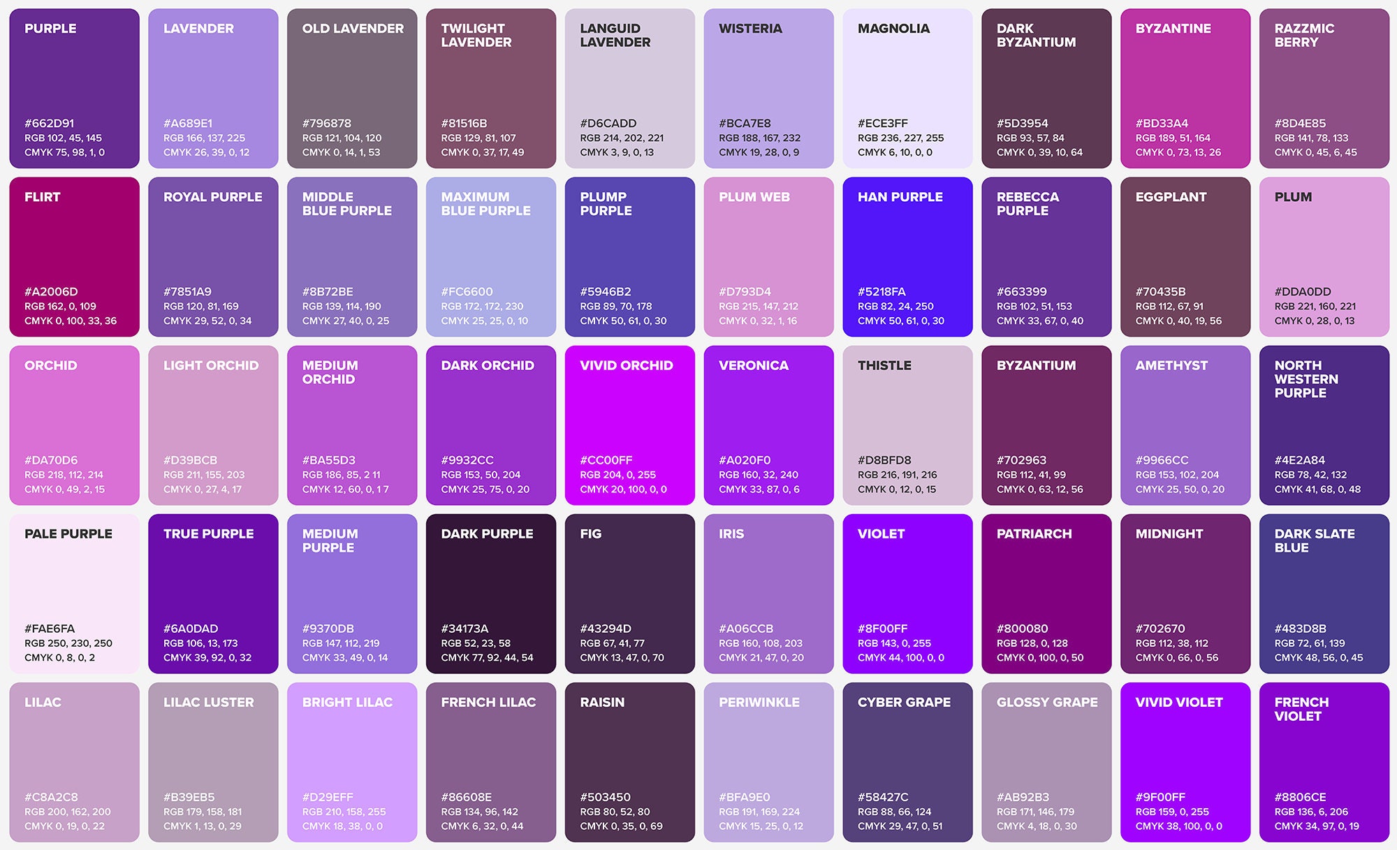 Purples Pantone Color Chart Purple Color Names Color Palette 