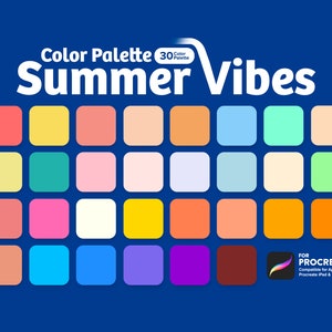 Summer Vibes Color Palette: 30 Vivid Swatches for Procreate (Digital Download)