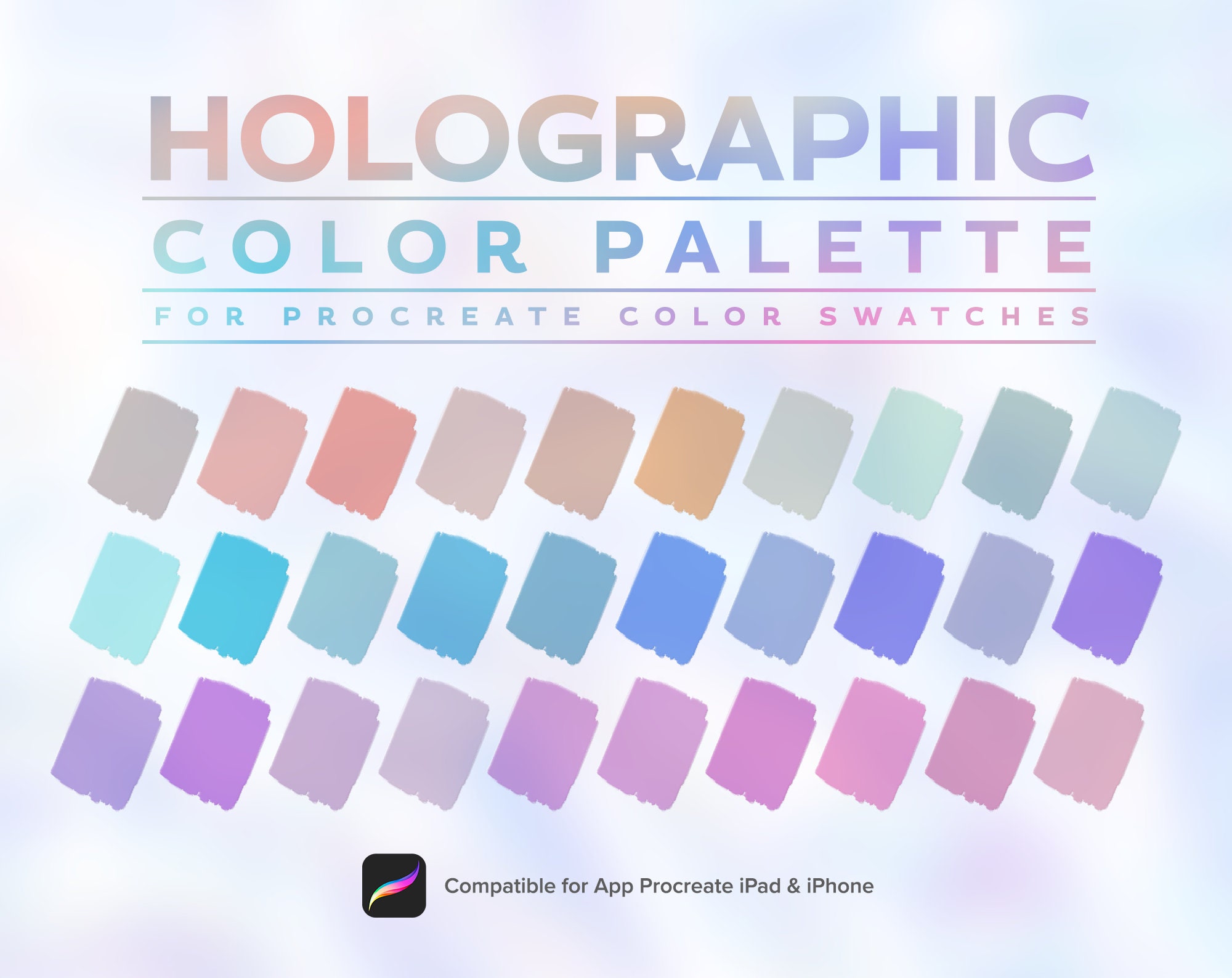Holographic Color Palette, Soft Color, Holo Pastel, Procreate Palette