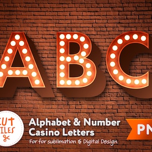Alphabet light bulb letters PNG | Casino Letters PNG | Number PNG | Sublimation png | Typeface png | Number light bulb png | Digital File